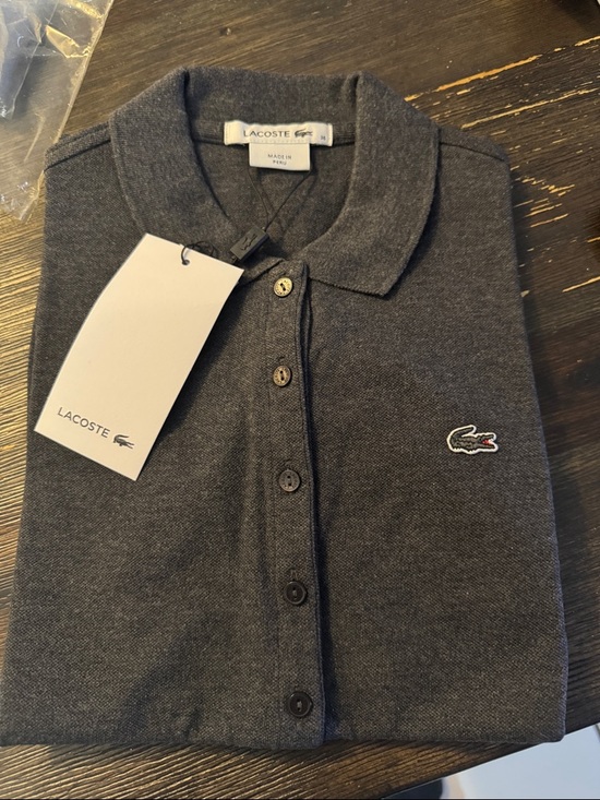 Lacoste Tops - Lacoste Dark Gray Button Polo with Crocodile Logo size 36